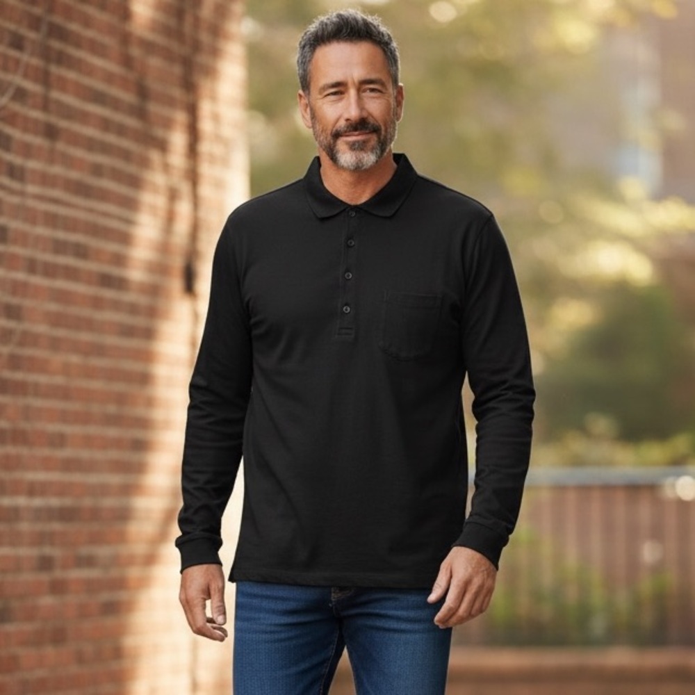 BF823 Mens Hart Schaffner Marx Designer Long Sleeve Button Down Polo Shirt XL